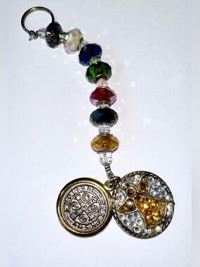 Vintage Multicolor Catholic Rosary Bead Key Ring/Rearview Mirror